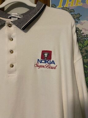 Vintage Nokia Sugar Bowl Polo Shirt Mens 2XL Munsingwear Golf White Embroidered